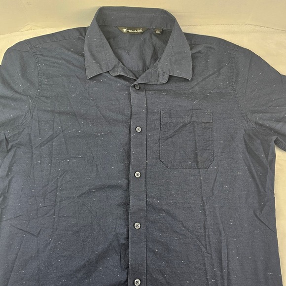 Travis Mathew Navy Blue Studebaker Short Sleeve Regular Shirt Mens Large - Picture 2 of 8